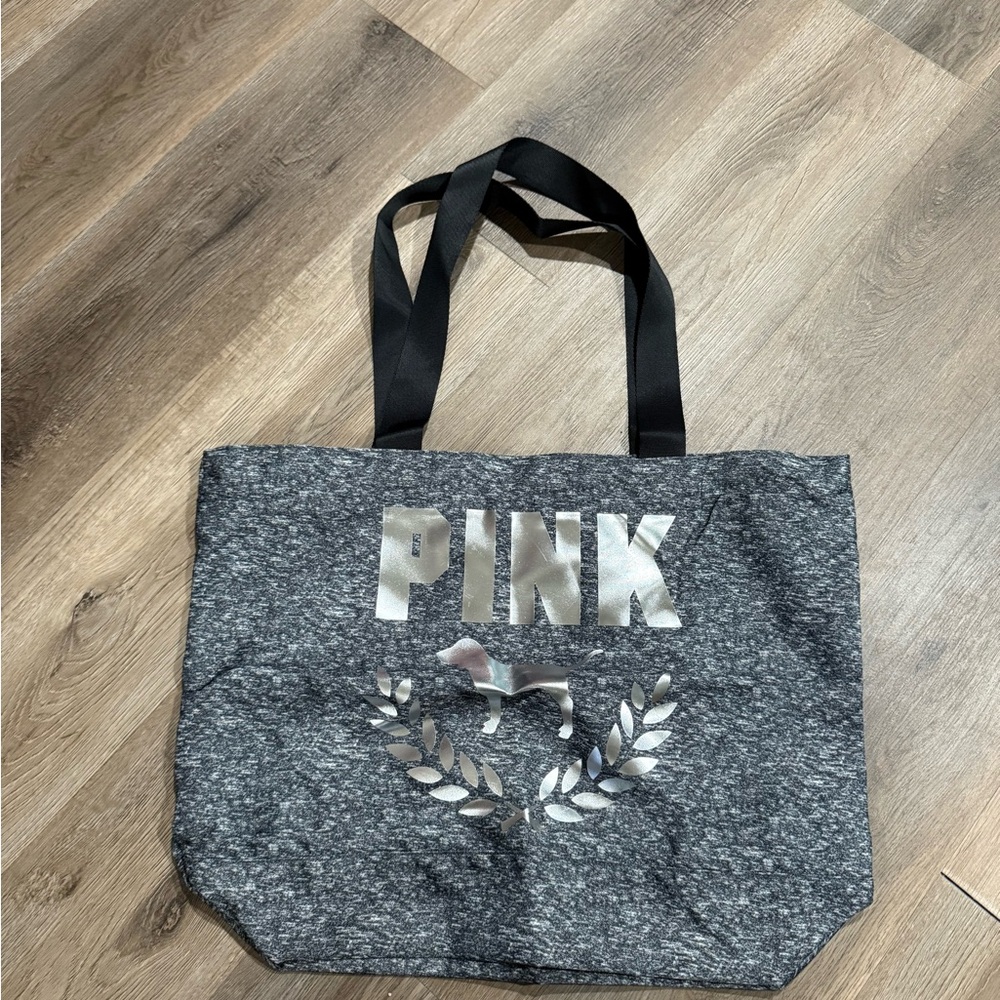 PINK Victoria's Secret Charcoal Tote with Silver Accents